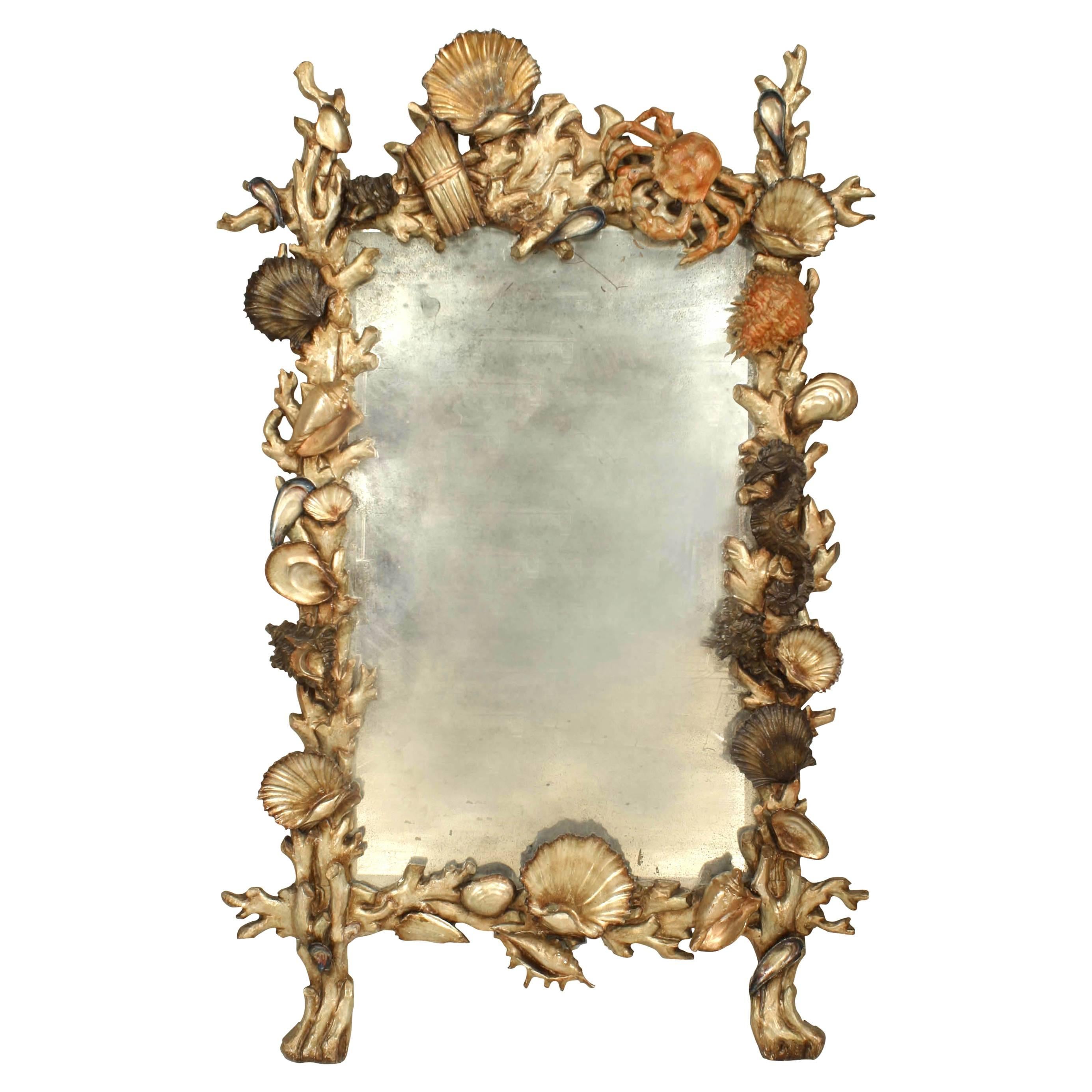 Pauly et Cie Italian Venetian Grotto Seashell Polychromed Wall Mirror