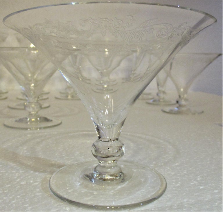 Italian, Hand Blown Finely Etched 1940s Wine Glasses For Sale