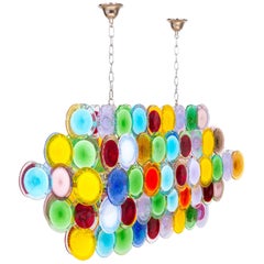 Italian Venetian Handcrafted Blown Murano Glass, Modern Multicolored Discs