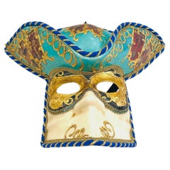Italian Venetian Handcrafted Turquoise Royal Blue Gold Modern Tricorne Mask