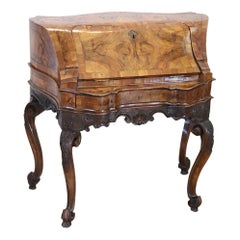 Italian Venetian Louis XV Style Carved Walnut Burl Cabinet with Writing Desk
