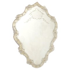 Specchio veneziano italiano, anni '30/'40 circa, vetro acidato con dettagli floreali