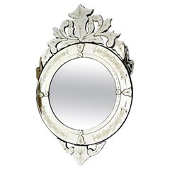 Italian Venetian Mirror Round Glass Mid 20th Century