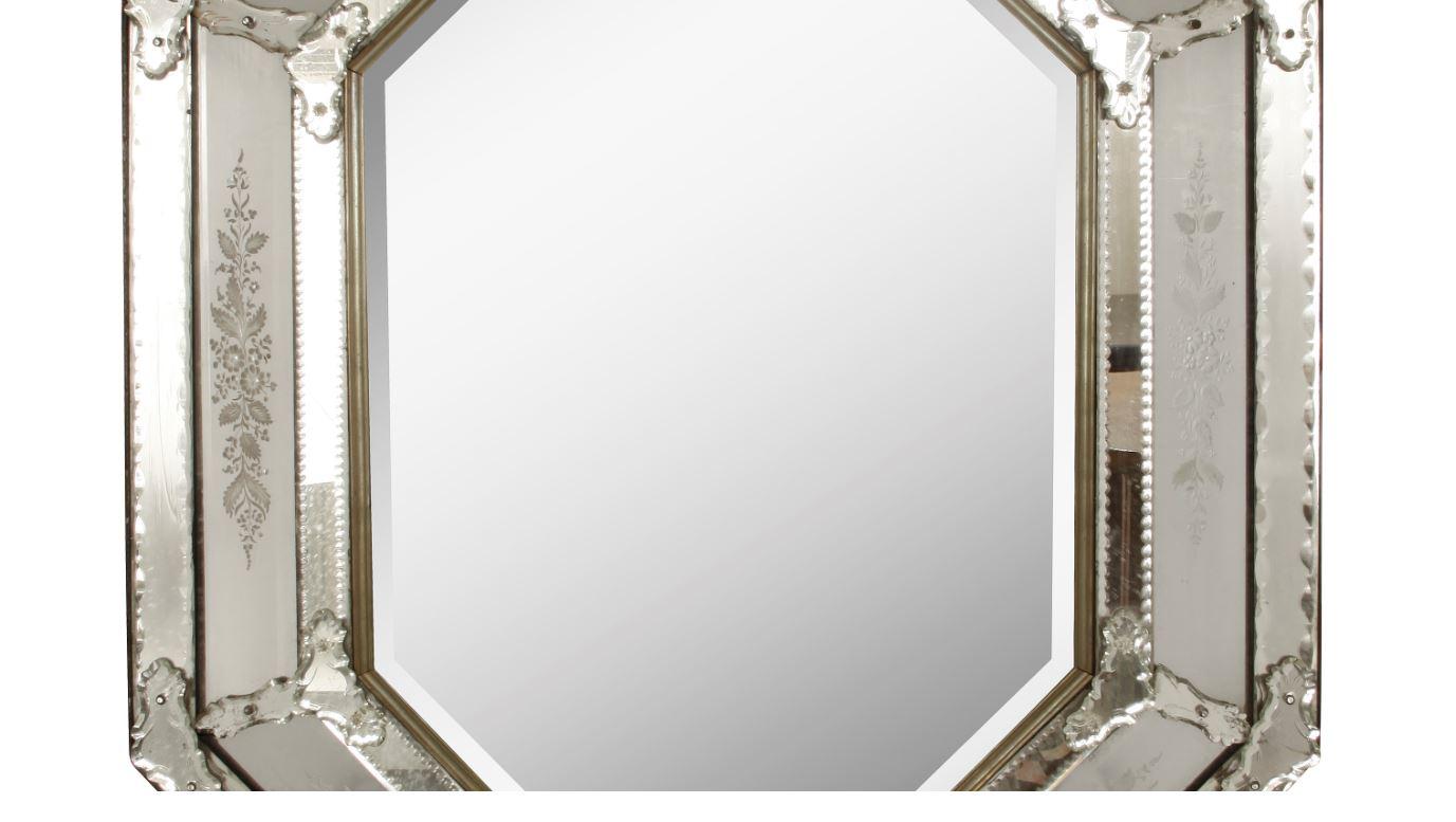 Beveled Italian Venetian Mirror with Etched Details