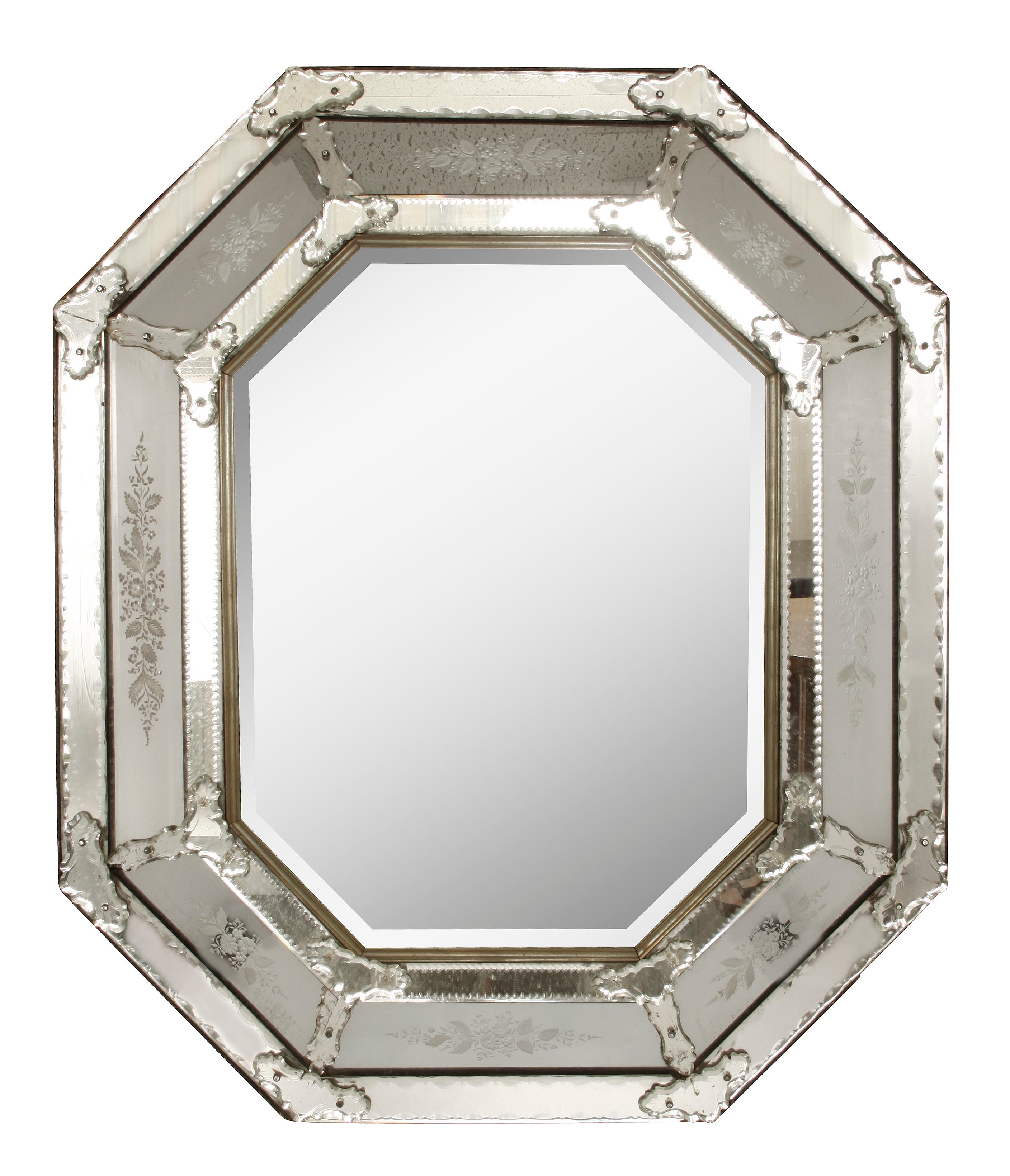 Italian Venetian Mirror with Etched Details In Good Condition In Locust Valley, NY
