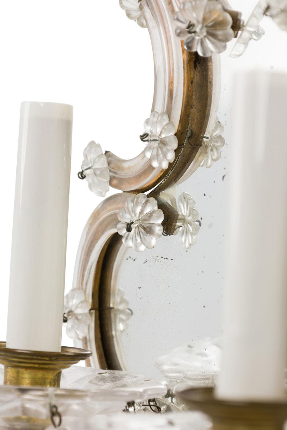 Italian Venetian Mirrored Wall Sconces With Crystals In Good Condition For Sale In Queens, NY