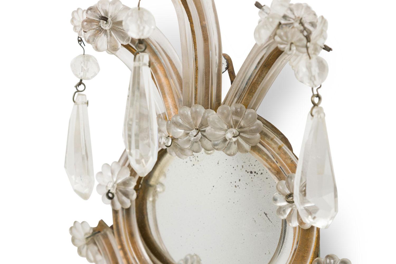 Italian Venetian Mirrored Wall Sconces With Crystals For Sale 1