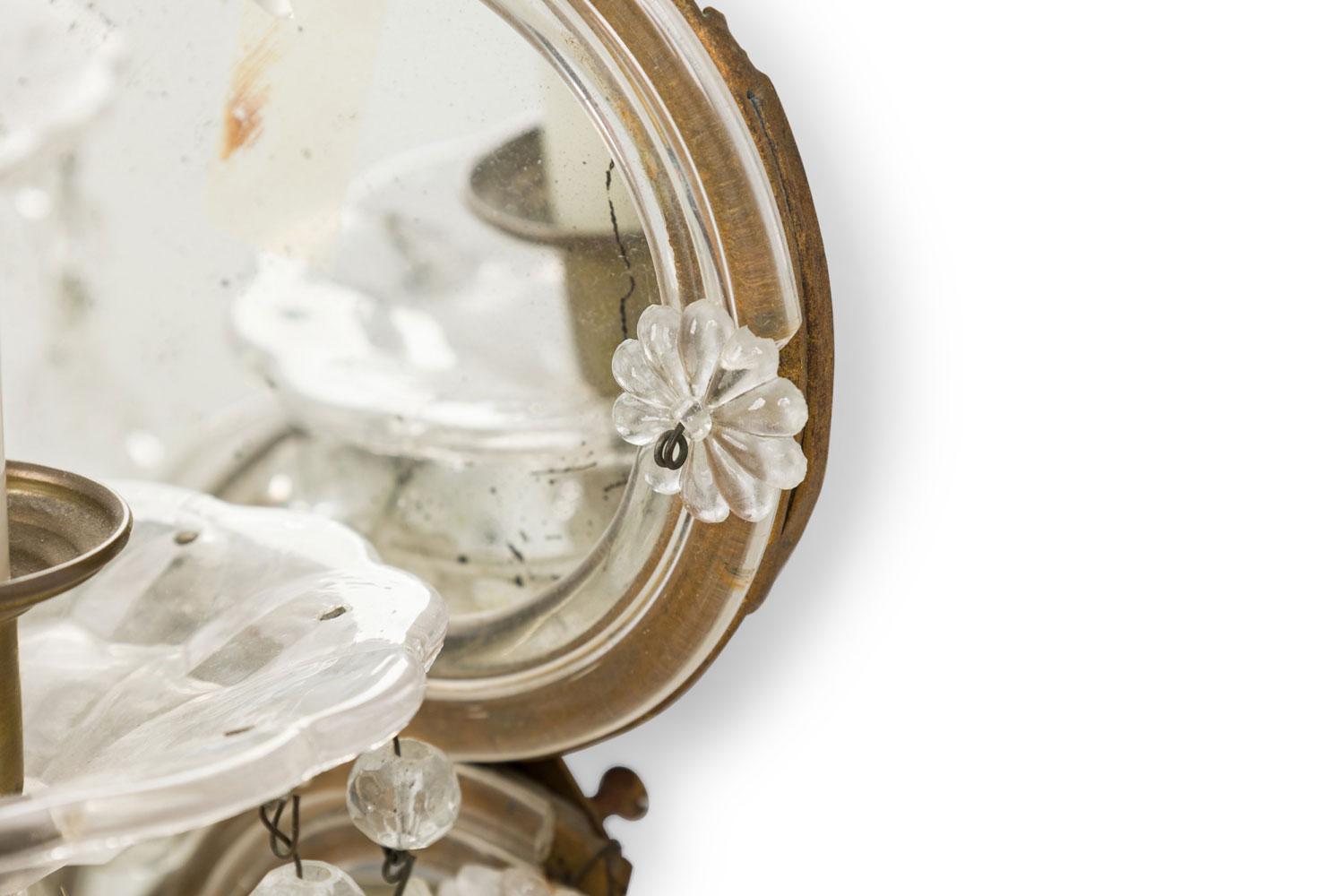 Italian Venetian Mirrored Wall Sconces With Crystals For Sale 3