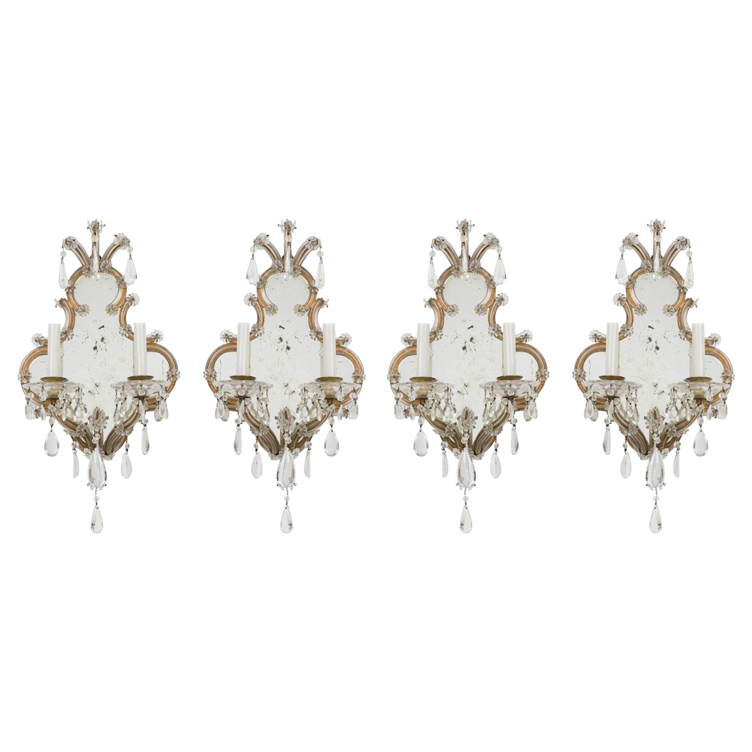 Appliques murales italiennes vénitiennes en miroir avec cristaux