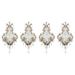 Italian Venetian Mirrored Wall Sconces With Crystals