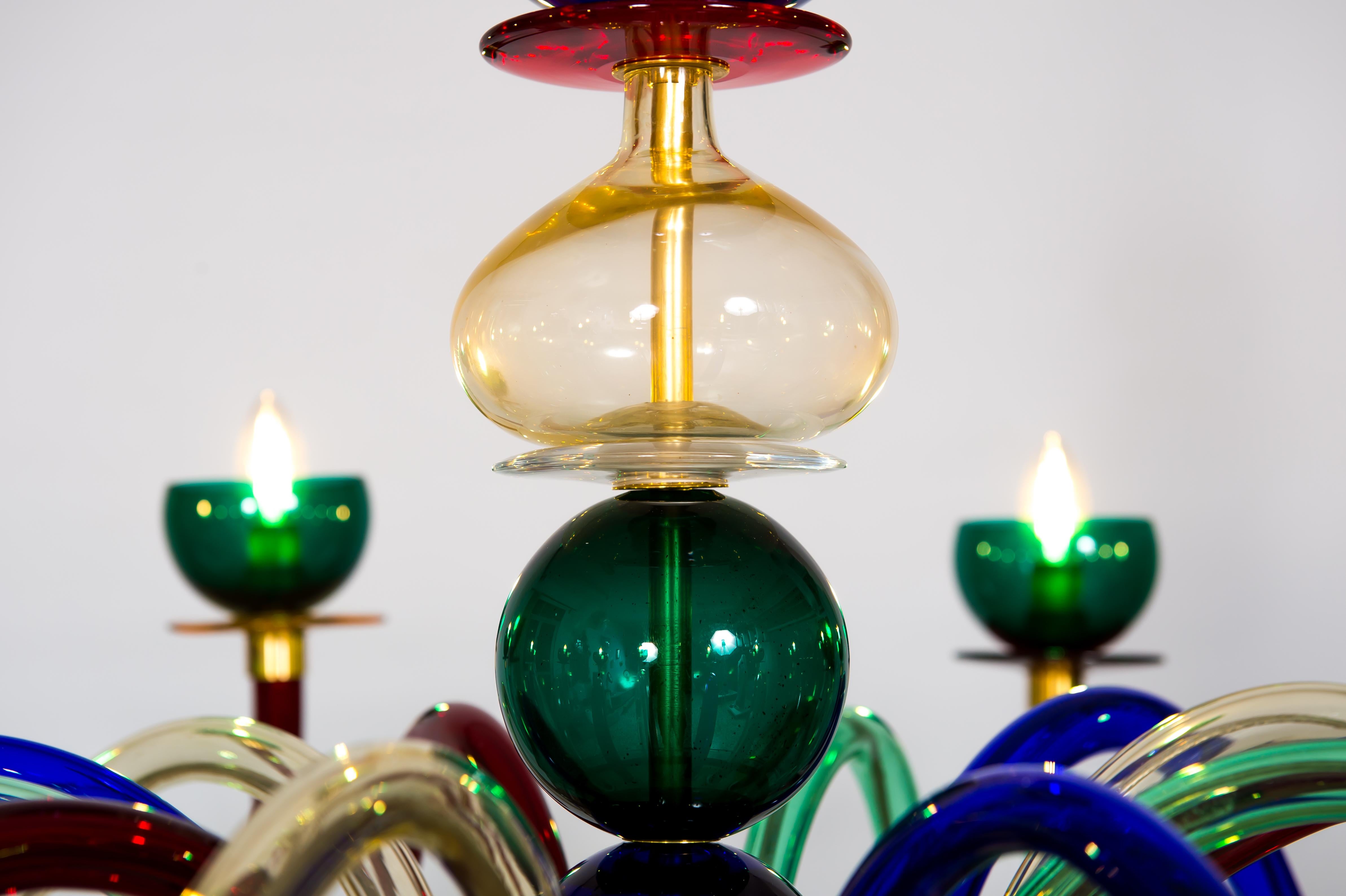 Italian Venetian Multicolor Murano Glass Chandelier by Giovanni Dalla Fina 2010s For Sale 3