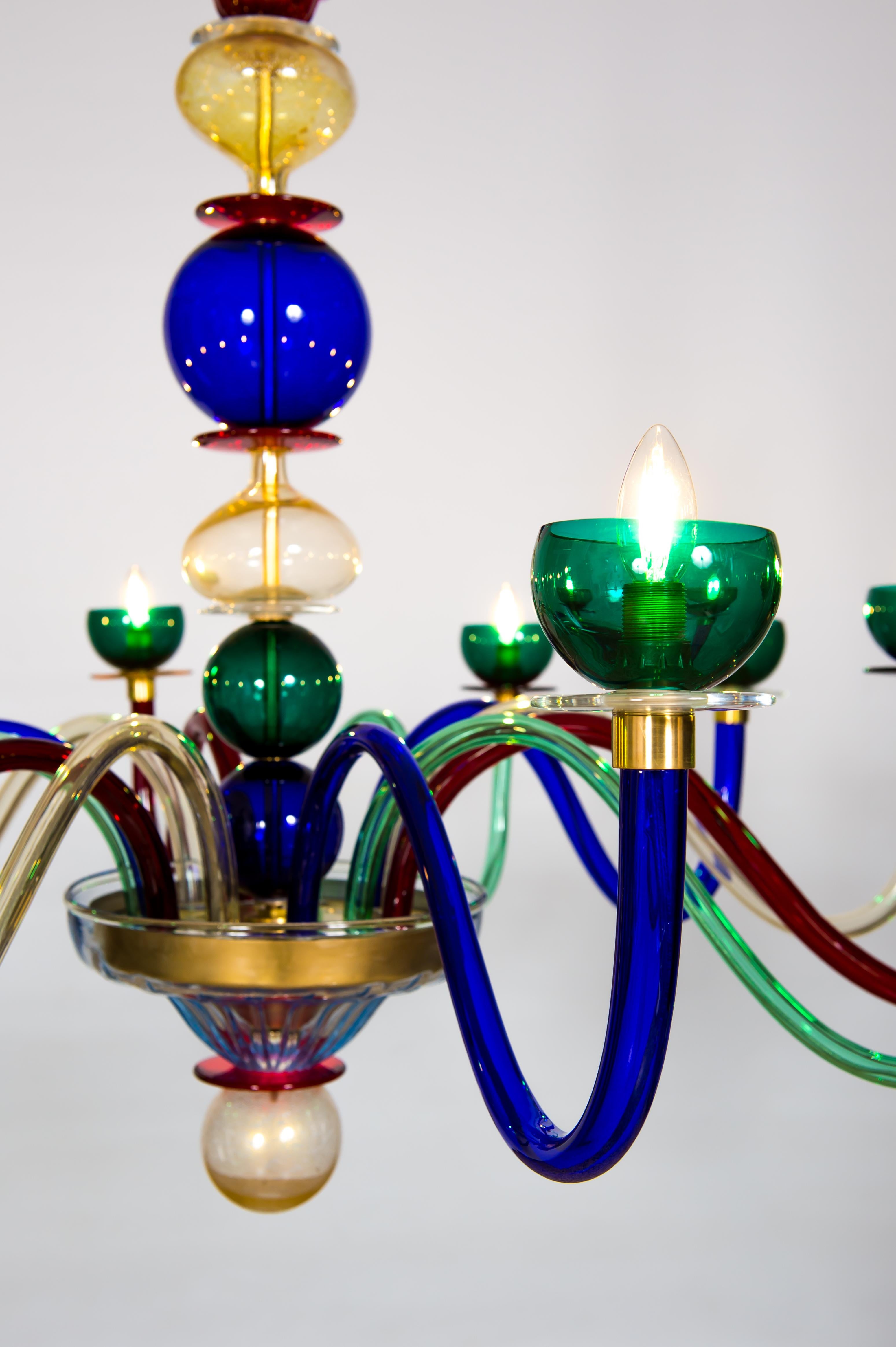 Modern Italian Venetian Multicolor Murano Glass Chandelier by Giovanni Dalla Fina 2010s For Sale