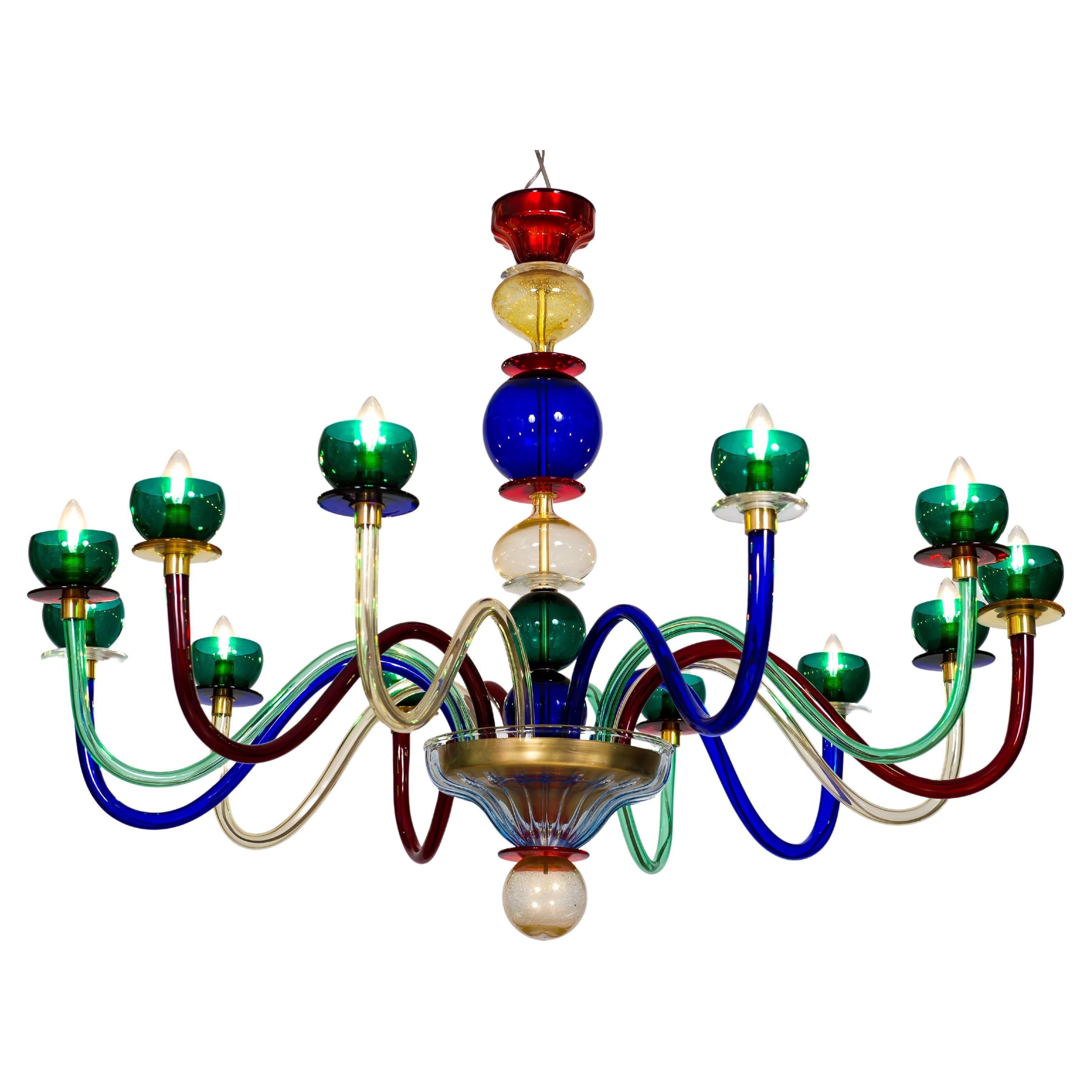 Italian Venetian Multicolor Murano Glass Chandelier by Giovanni Dalla Fina 2010s For Sale