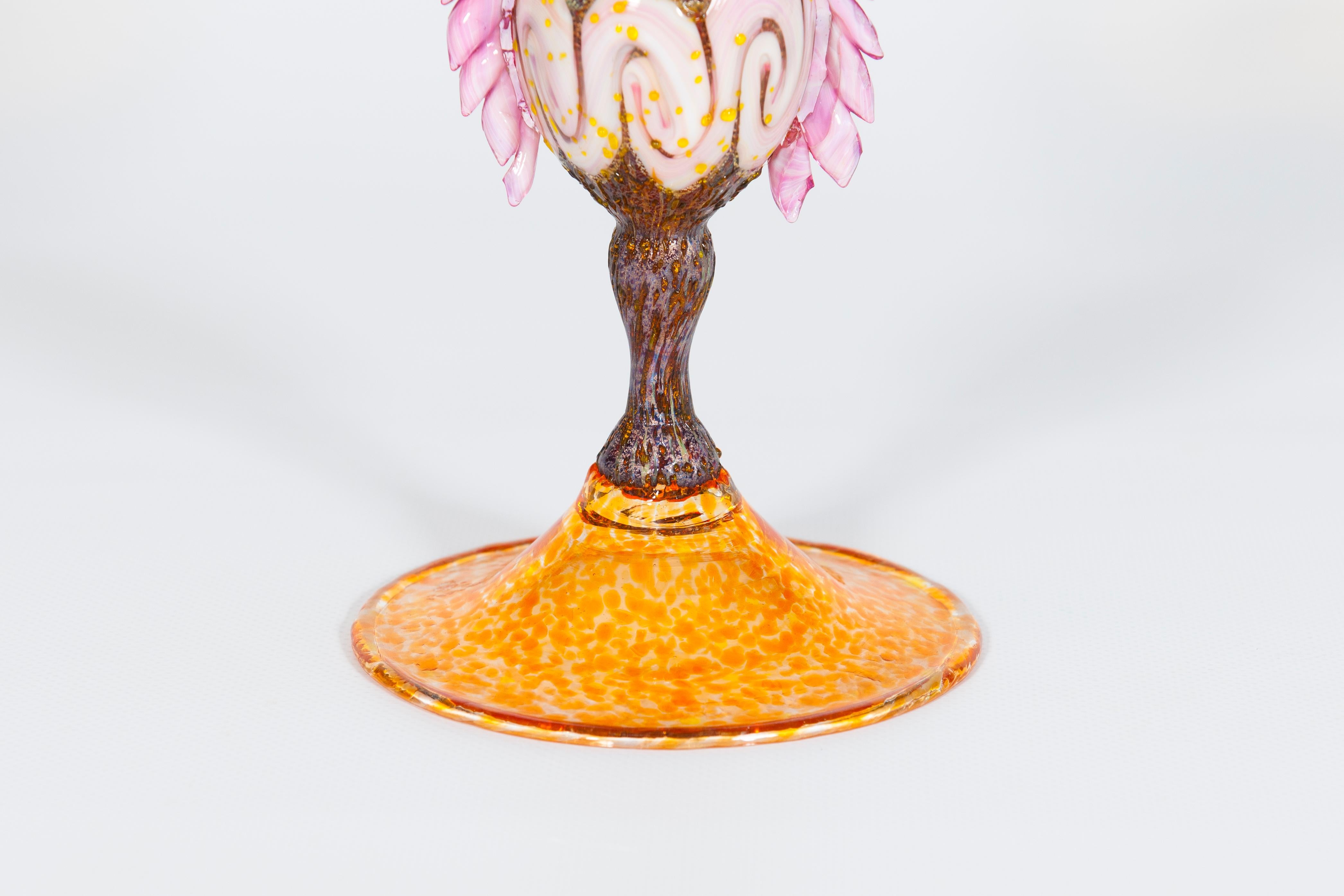Modern Italian Venetian Multicolor Murano Glass Goblet with Morise 1980s Handcrafted For Sale