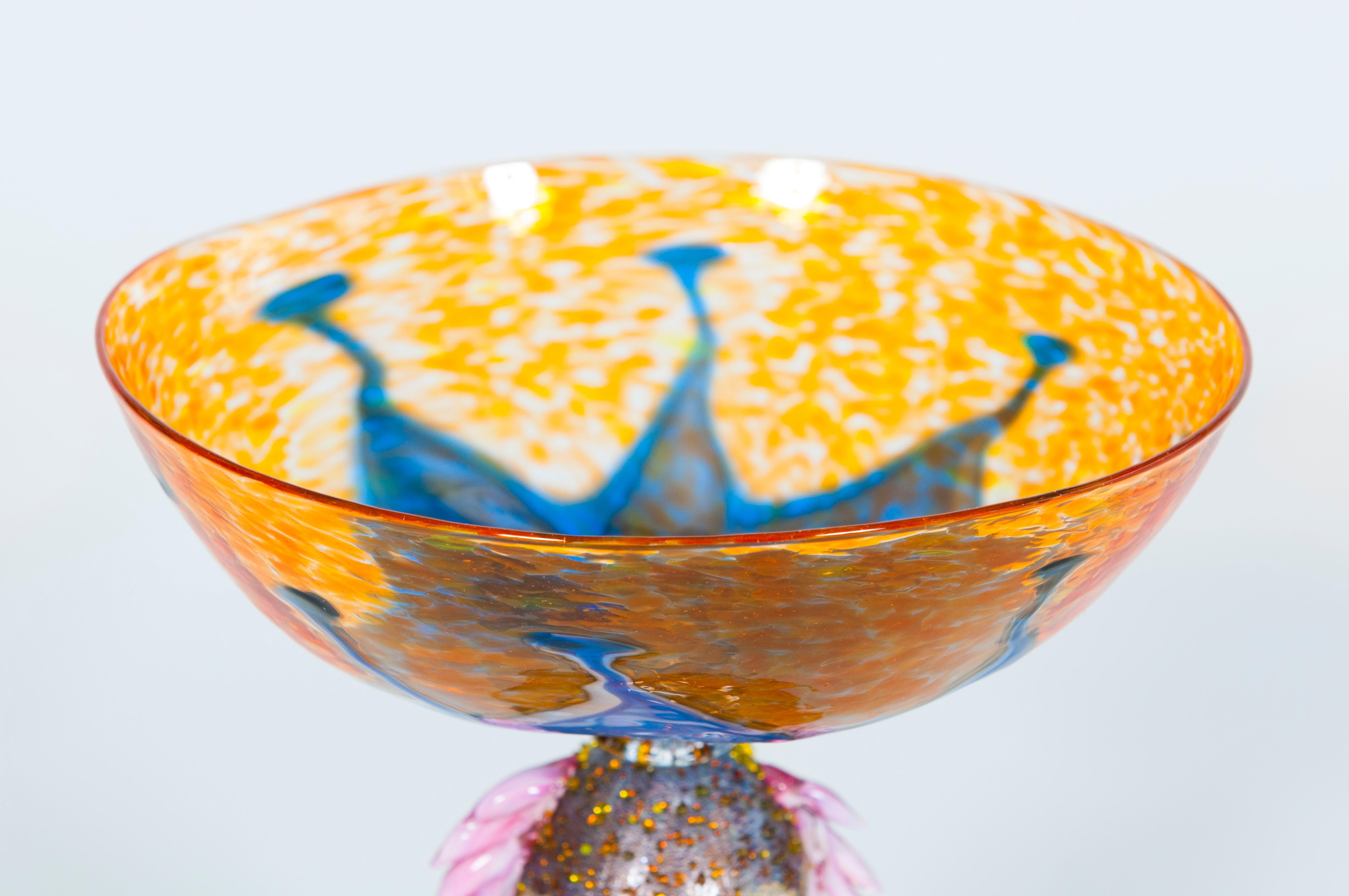 Italienisches venezianisches mehrfarbiges Murano-Glas Pokal mit Morise 1980er Handcrafted im Zustand „Hervorragend“ im Angebot in Villaverla, IT