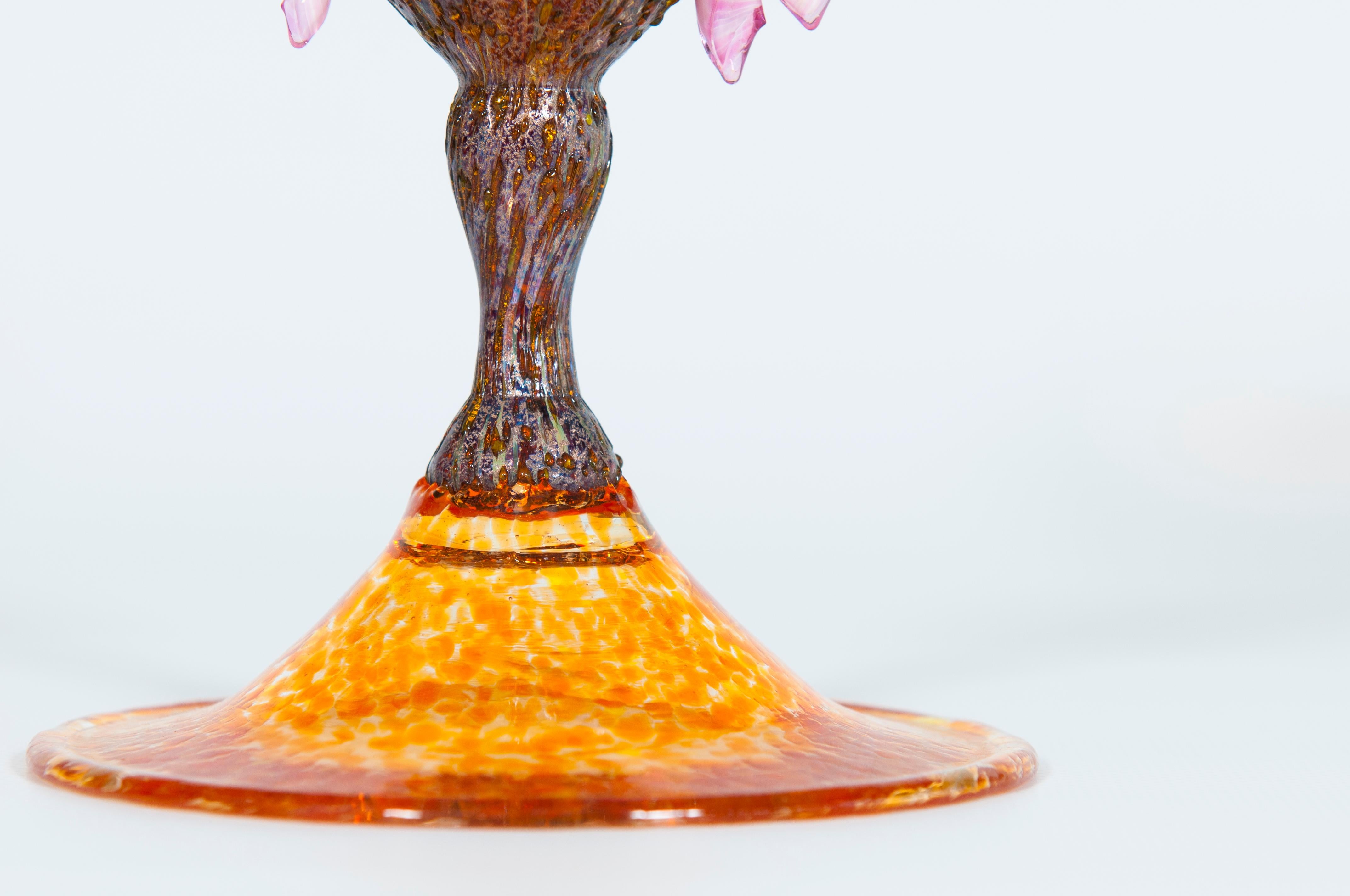 Late 20th Century Italian Venetian Multicolor Murano Glass Goblet with Morise 1980s Handcrafted For Sale