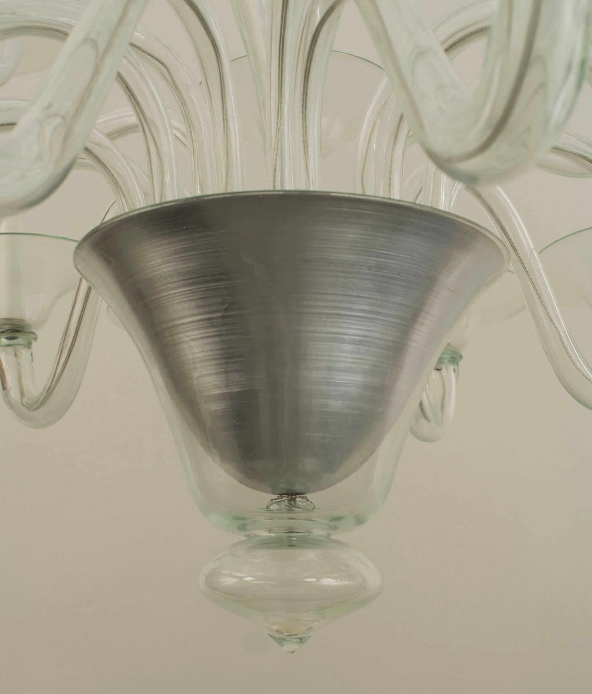 Italian Venetian Murano Green Glass Chandelier In Good Condition For Sale In New York, NY