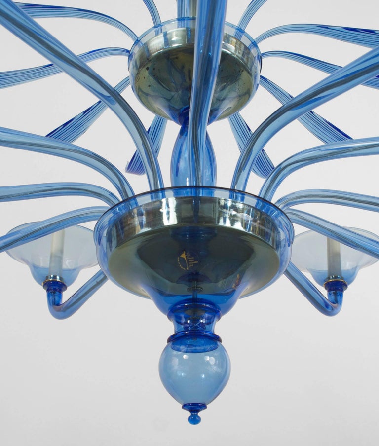 Italian Murano 1940s Style ‘Modern’ Blue Glass Chandelier For