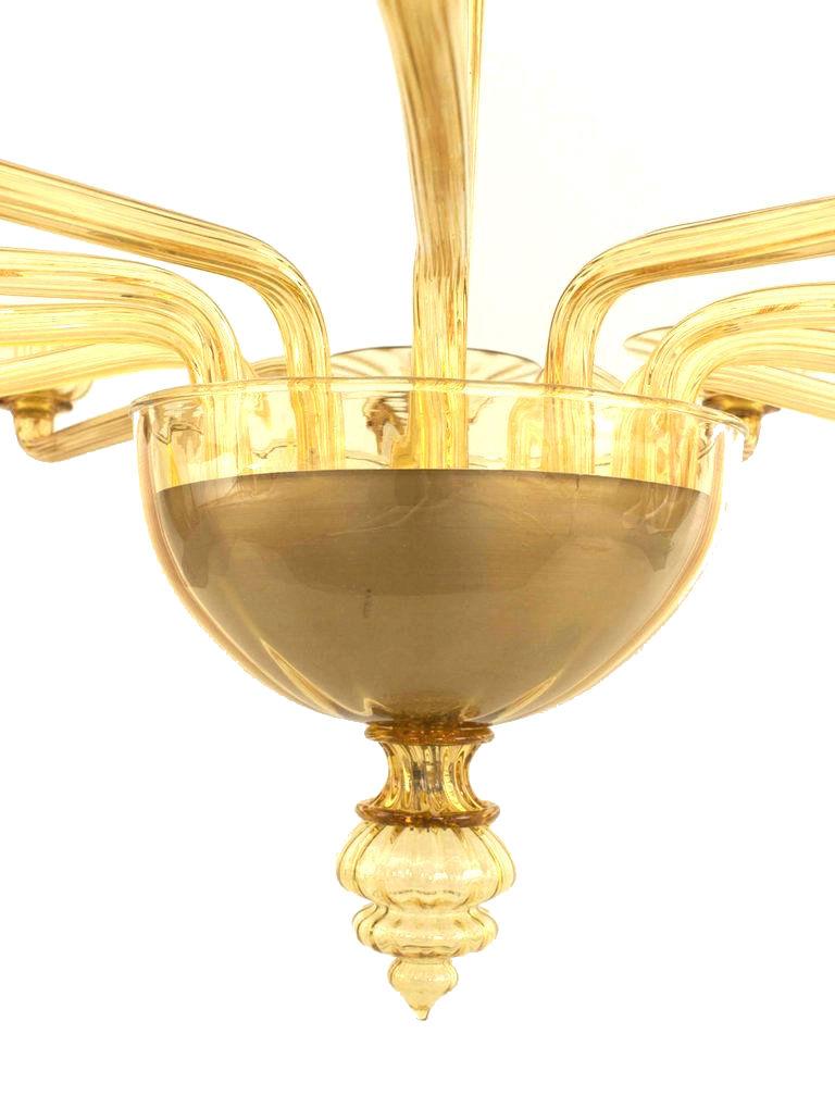 Italian Venetian Style Murano Amber Glass Chandelier In Good Condition For Sale In New York, NY