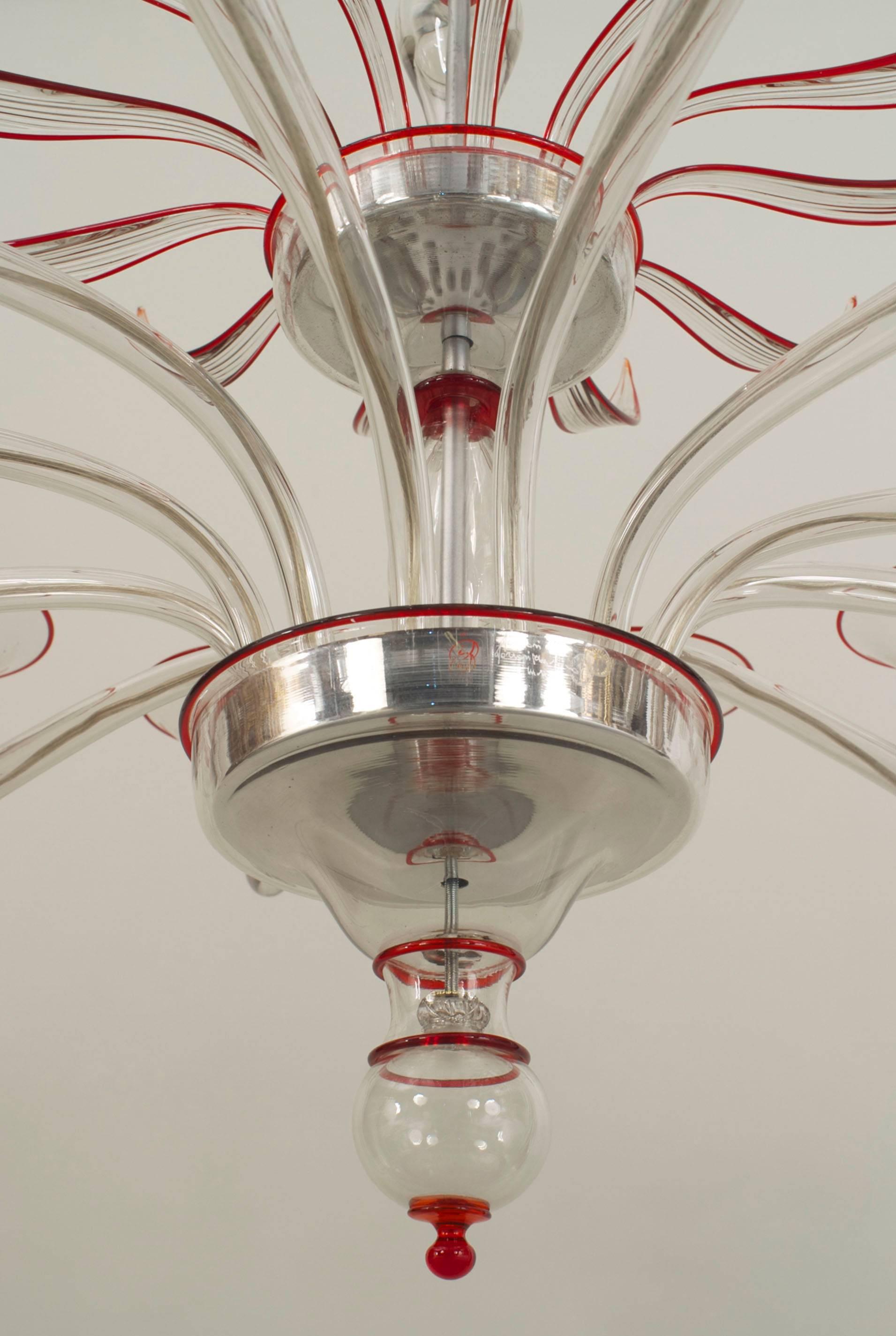 20th Century Italian Venetian Murano Glass Feather Chandelier For Sale