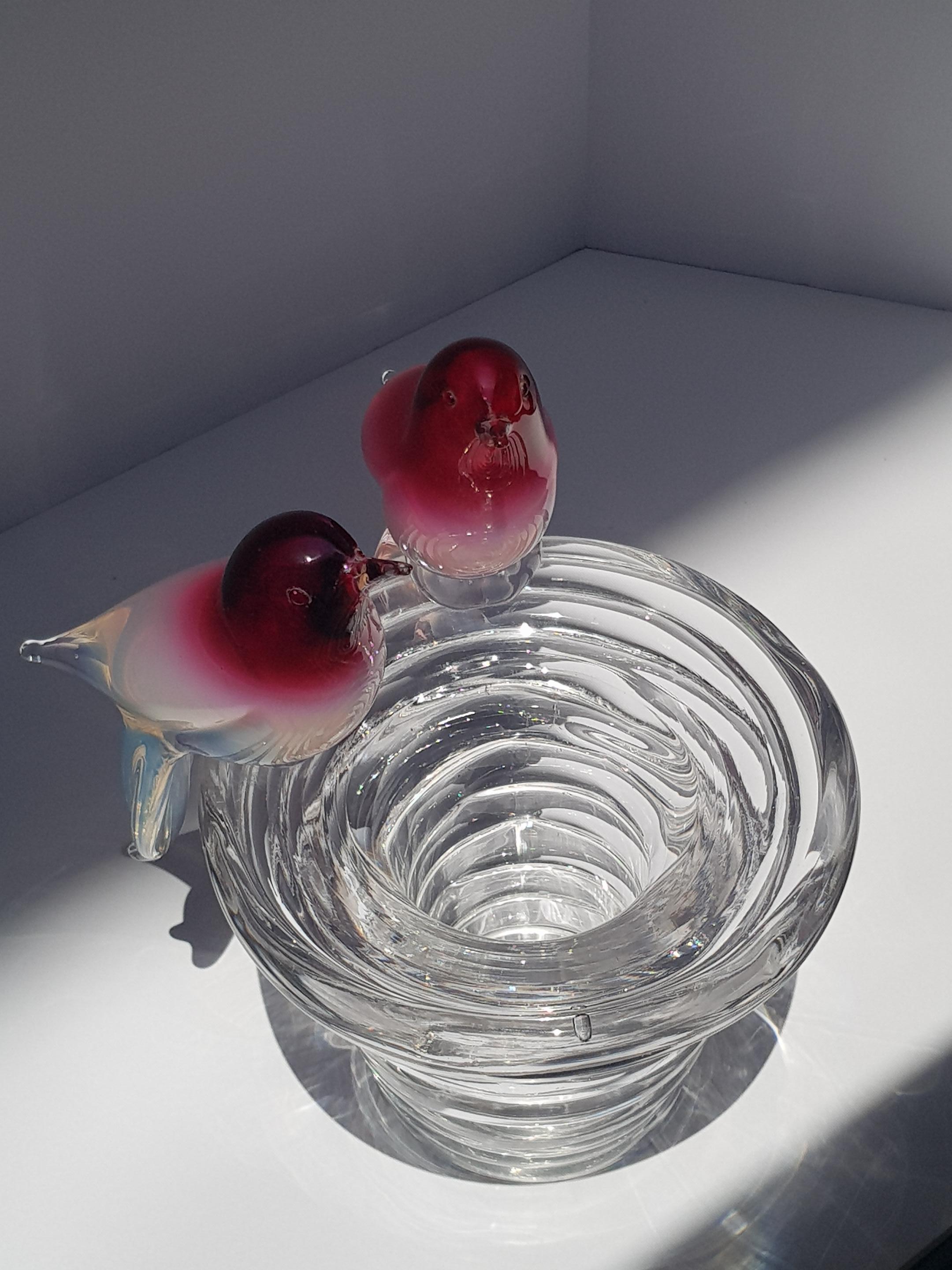 Vase nid d'oiseau en verre d'art vénitien Murano Sculpture en albâtre et cristal en vente 2
