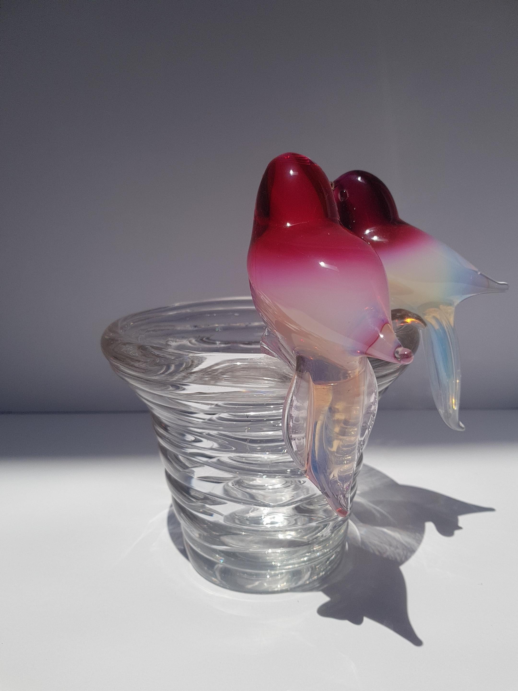 Hollywood Regency Vase nid d'oiseau en verre d'art vénitien Murano Sculpture en albâtre et cristal en vente