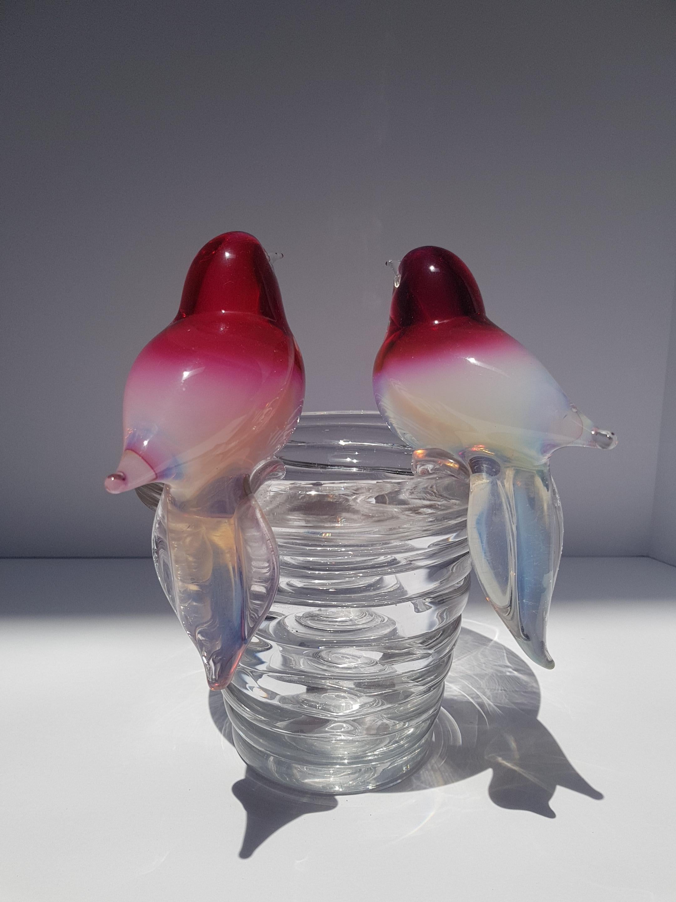 italien Vase nid d'oiseau en verre d'art vénitien Murano Sculpture en albâtre et cristal en vente