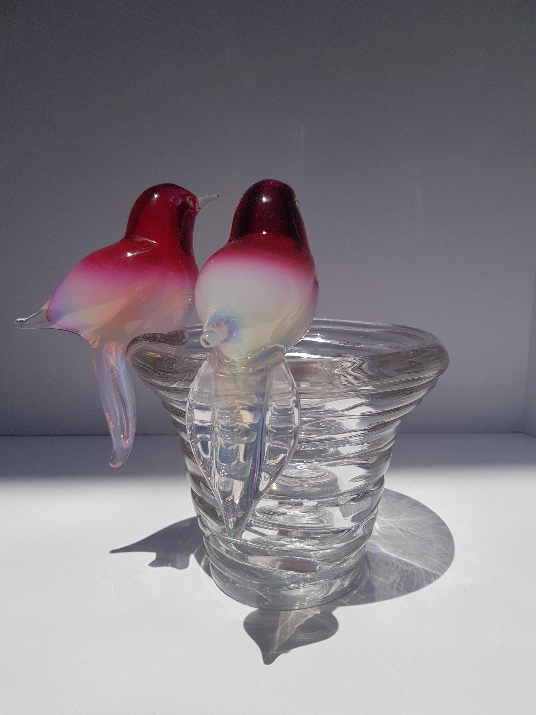Fait main Vase nid d'oiseau en verre d'art vénitien Murano Sculpture en albâtre et cristal en vente