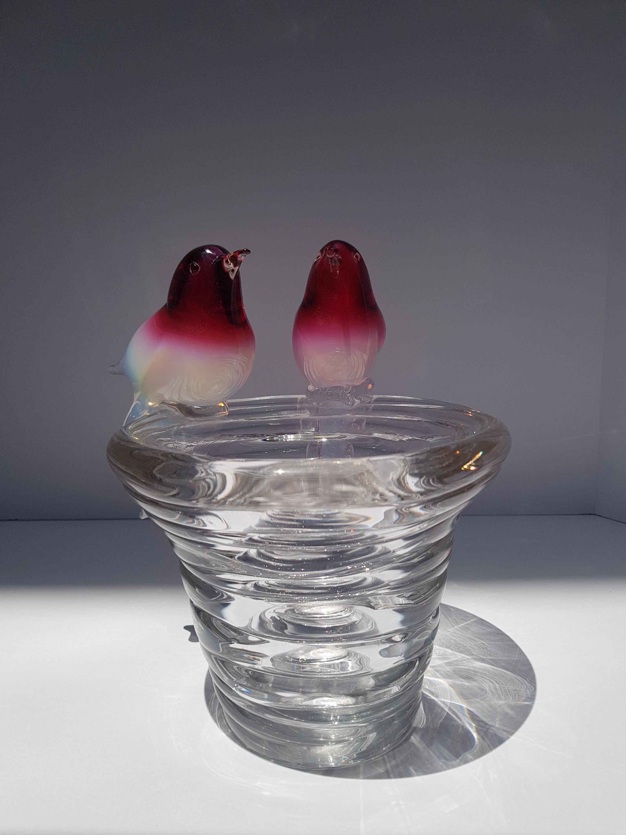 Vase nid d'oiseau en verre d'art vénitien Murano Sculpture en albâtre et cristal Bon état - En vente à Palm Beach, FL
