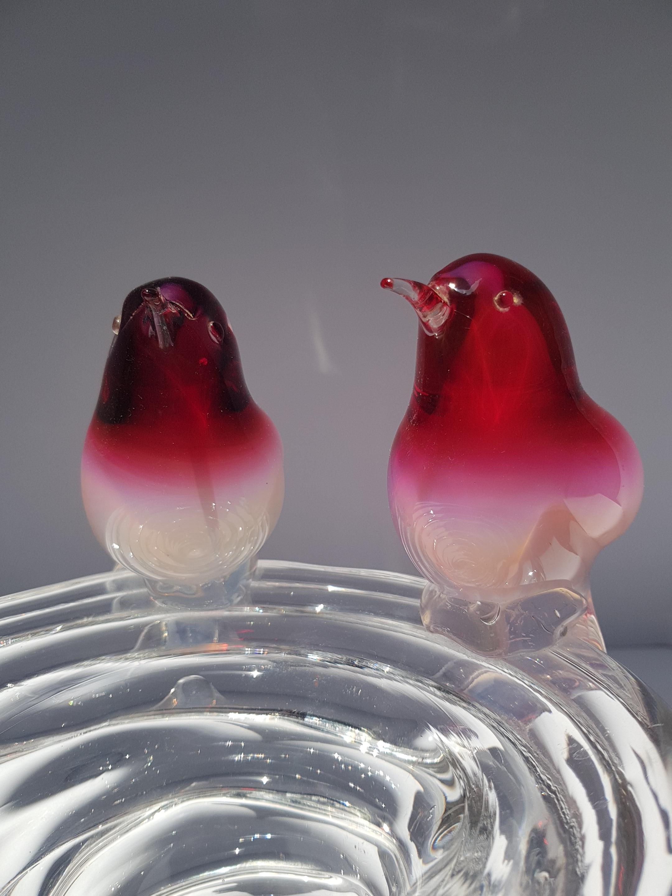 20ième siècle Vase nid d'oiseau en verre d'art vénitien Murano Sculpture en albâtre et cristal en vente