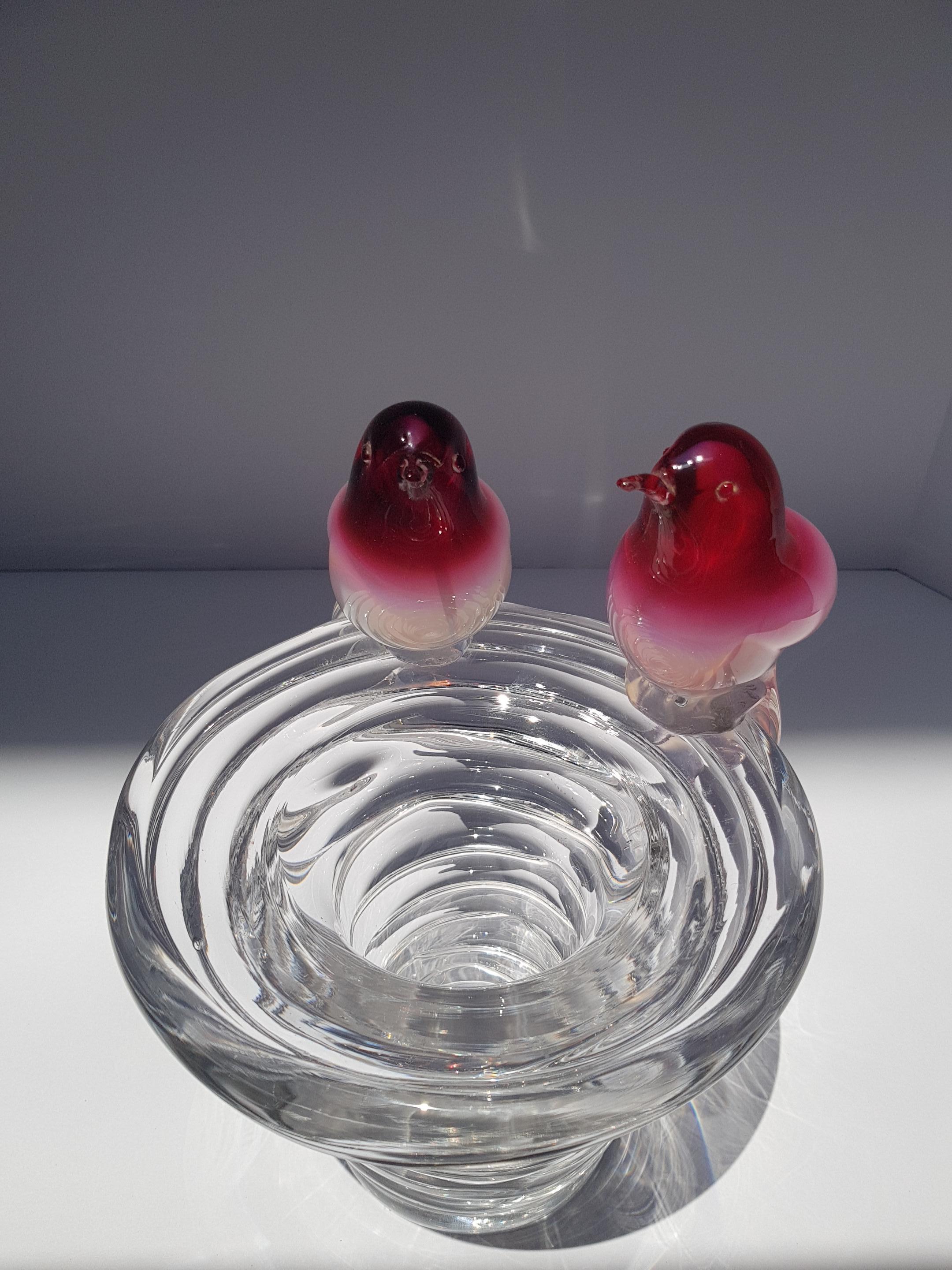 Verre Vase nid d'oiseau en verre d'art vénitien Murano Sculpture en albâtre et cristal en vente
