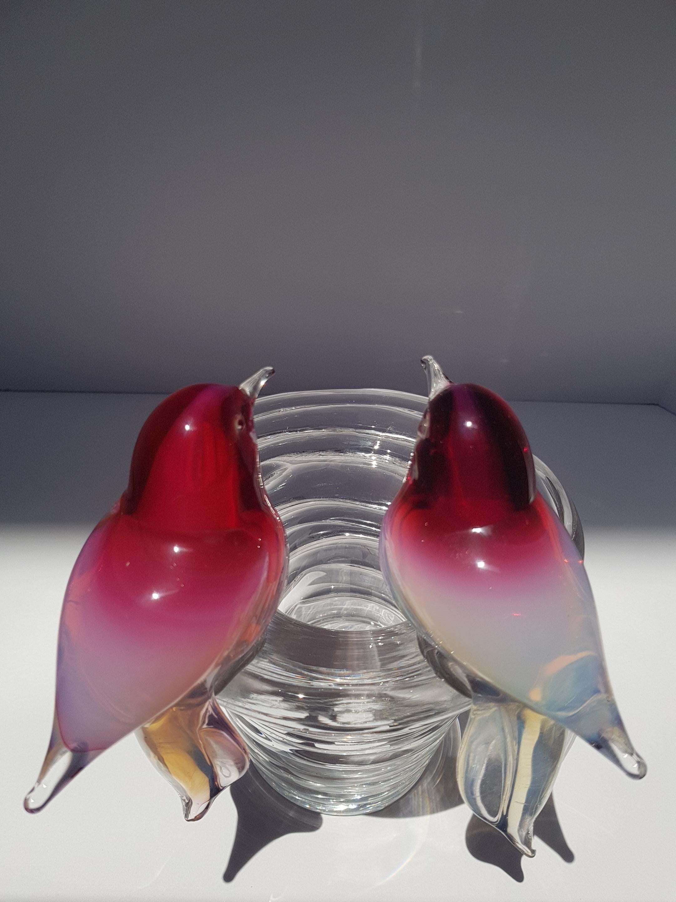 Vase nid d'oiseau en verre d'art vénitien Murano Sculpture en albâtre et cristal en vente 1