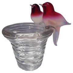 Vase nid d'oiseau en verre d'art vénitien Murano Sculpture en albâtre et cristal