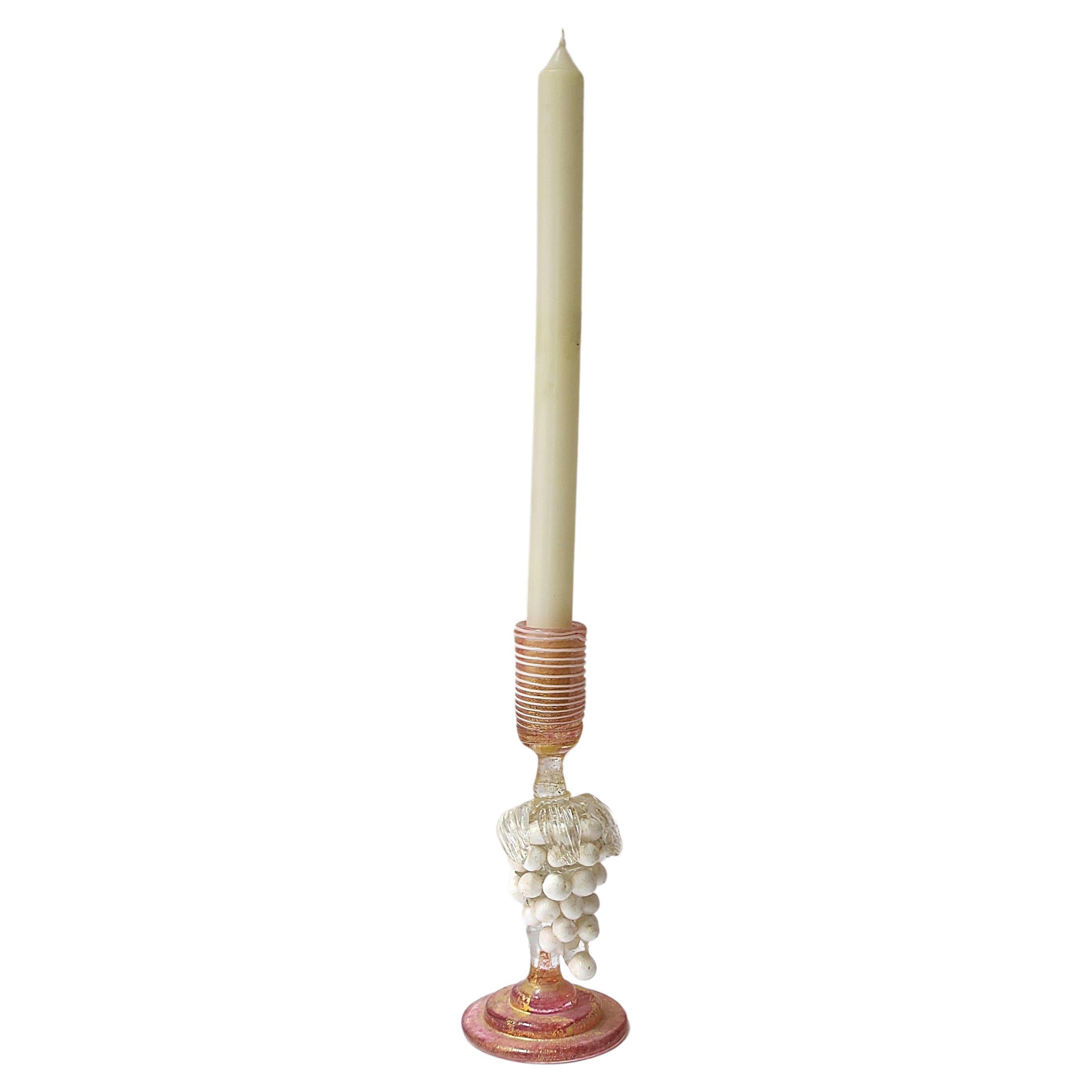 Italienischer venezianischer Kerzenständer aus Murano-Kunstglas mit Trauben