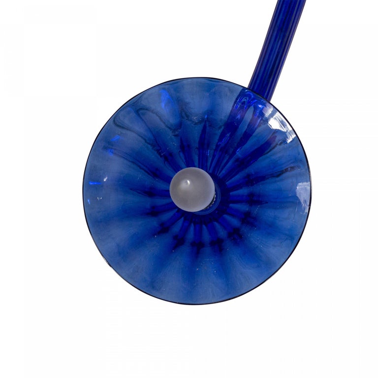 Mid-Century Modern Italian Venetian Murano Blue Glass Chandelier For Sale