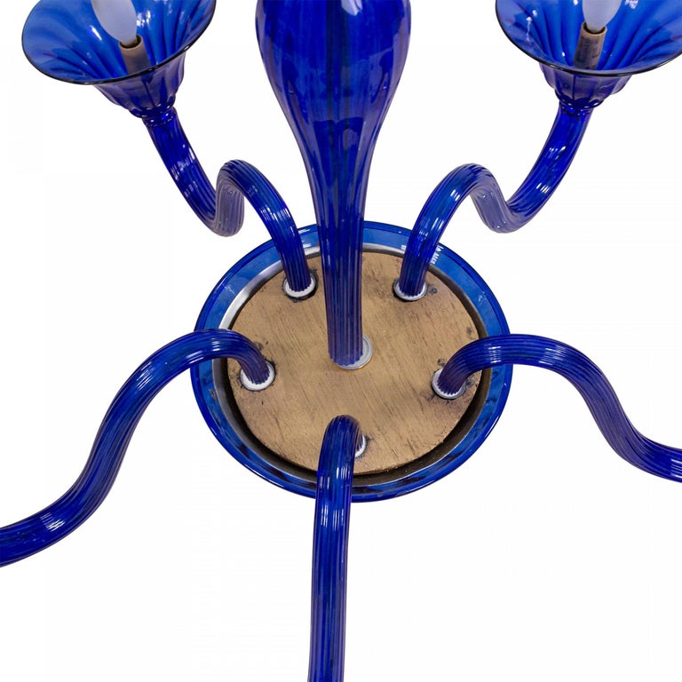 Italian Venetian Murano Blue Glass Chandelier In Good Condition For Sale In New York, NY