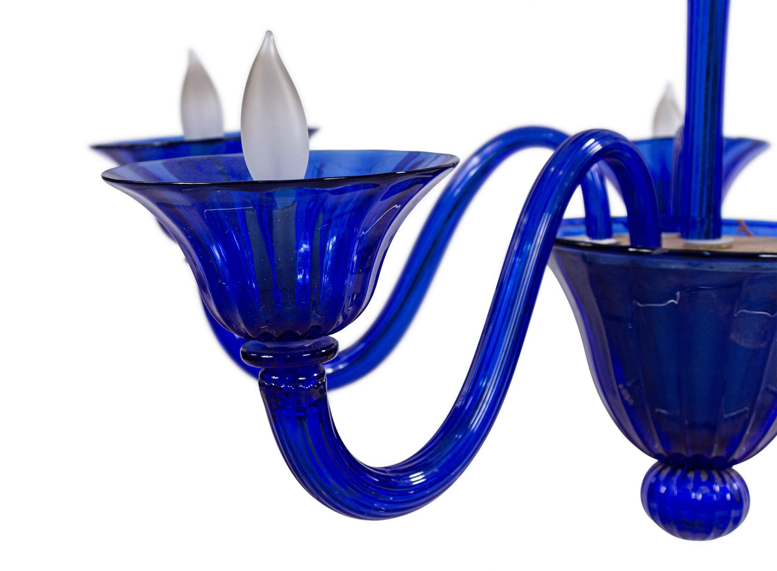 Mid-Century Modern Italian Venetian Murano Blue Glass Chandelier For Sale