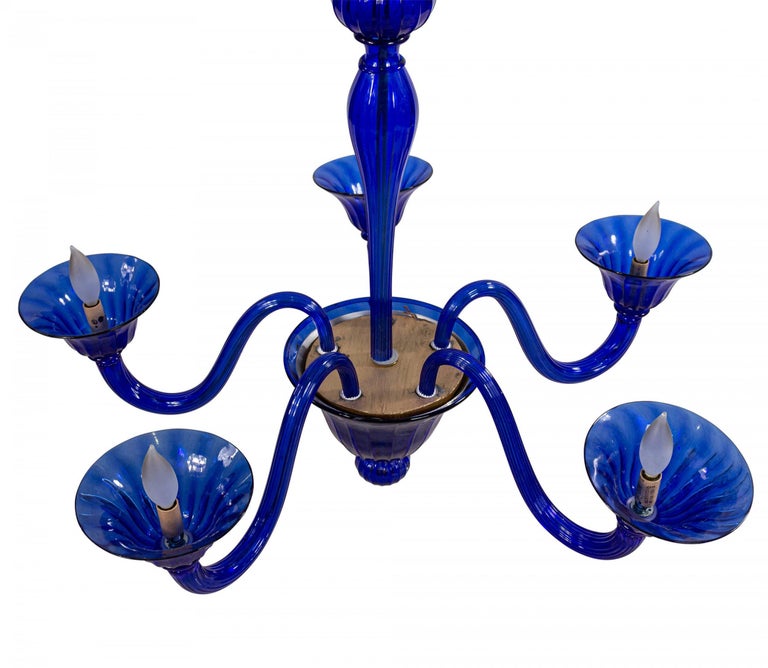 Italian Venetian Murano Blue Glass Chandelier For Sale 3