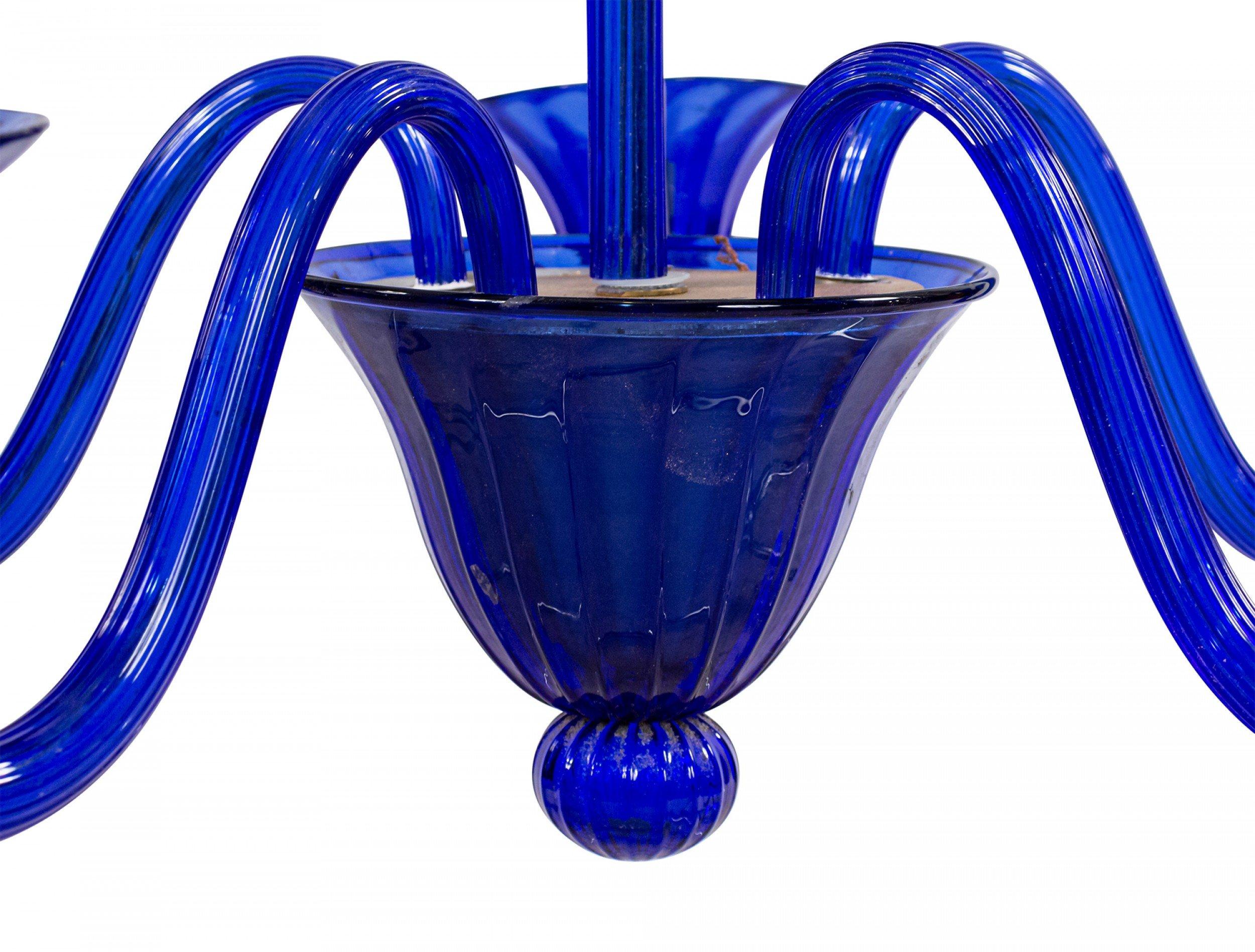 Italian Venetian Murano Blue Glass Chandelier For Sale 2
