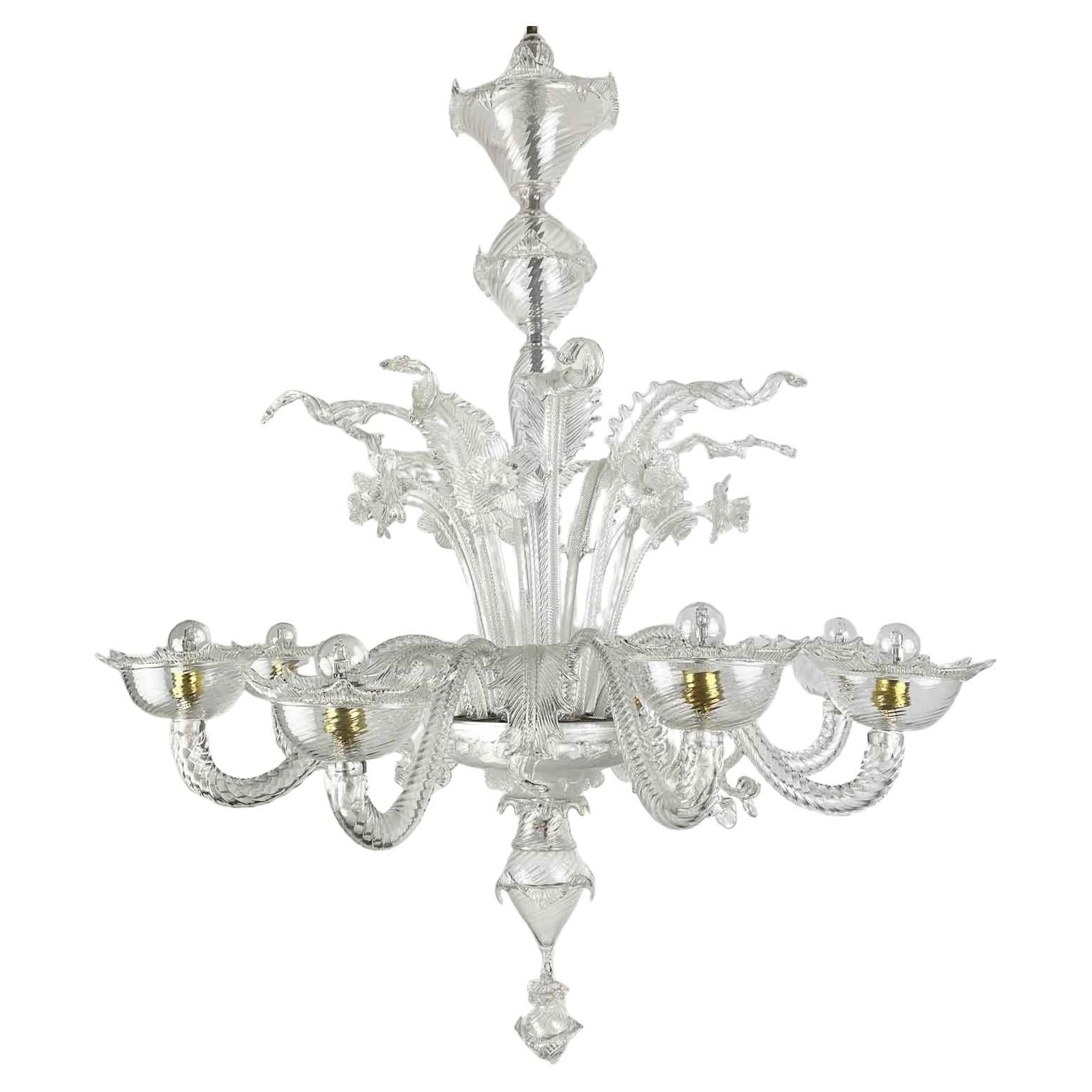 Large Six Light Clear Glass Leaf Form Chandelier at 1stDibs