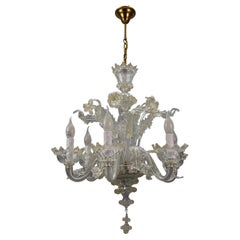 Italian Venetian Murano Clear Glass and Gold Dust Floral Six-Light Chandelier