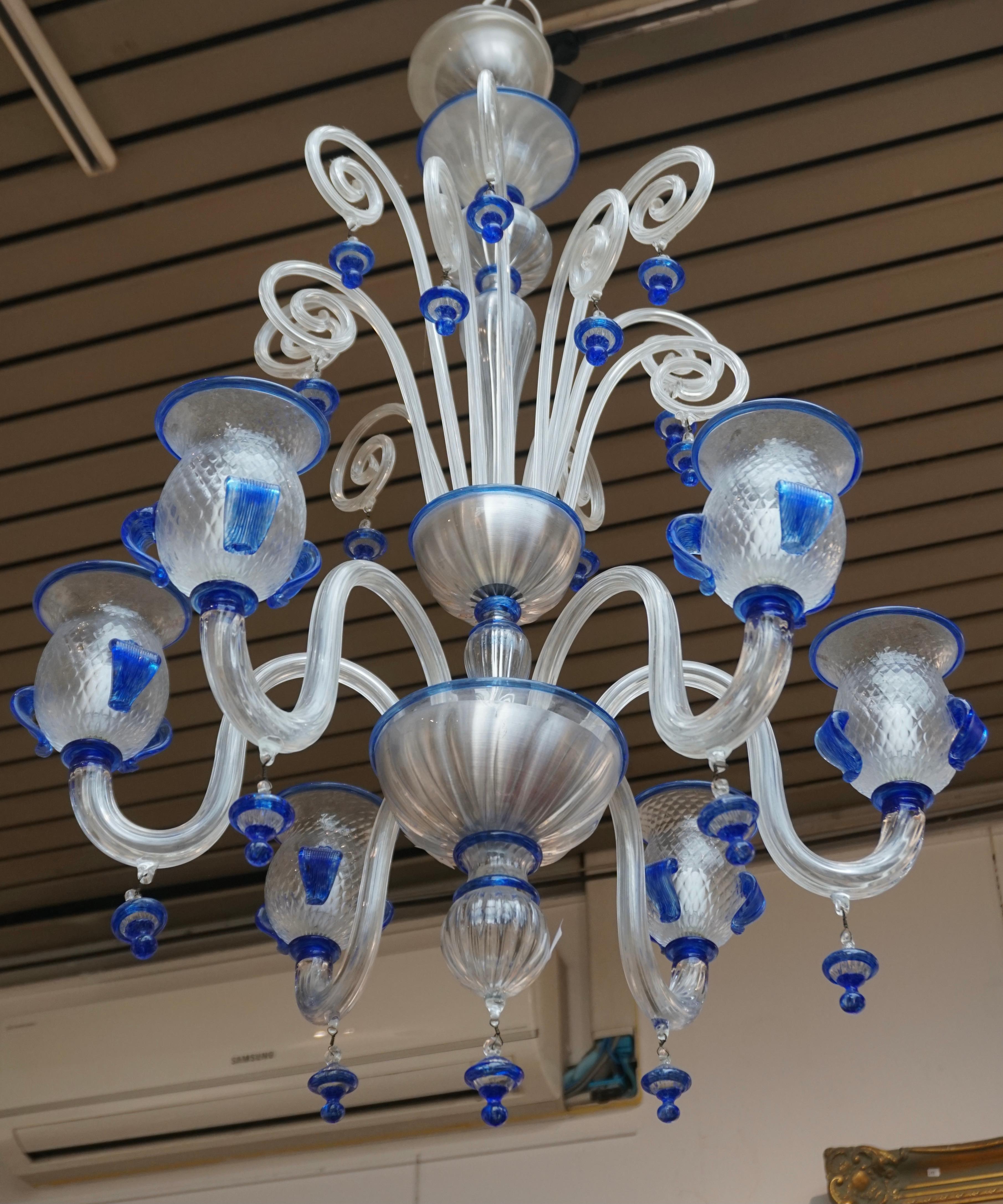 Hollywood Regency Italian Venetian Murano Colored Glass Chandelier