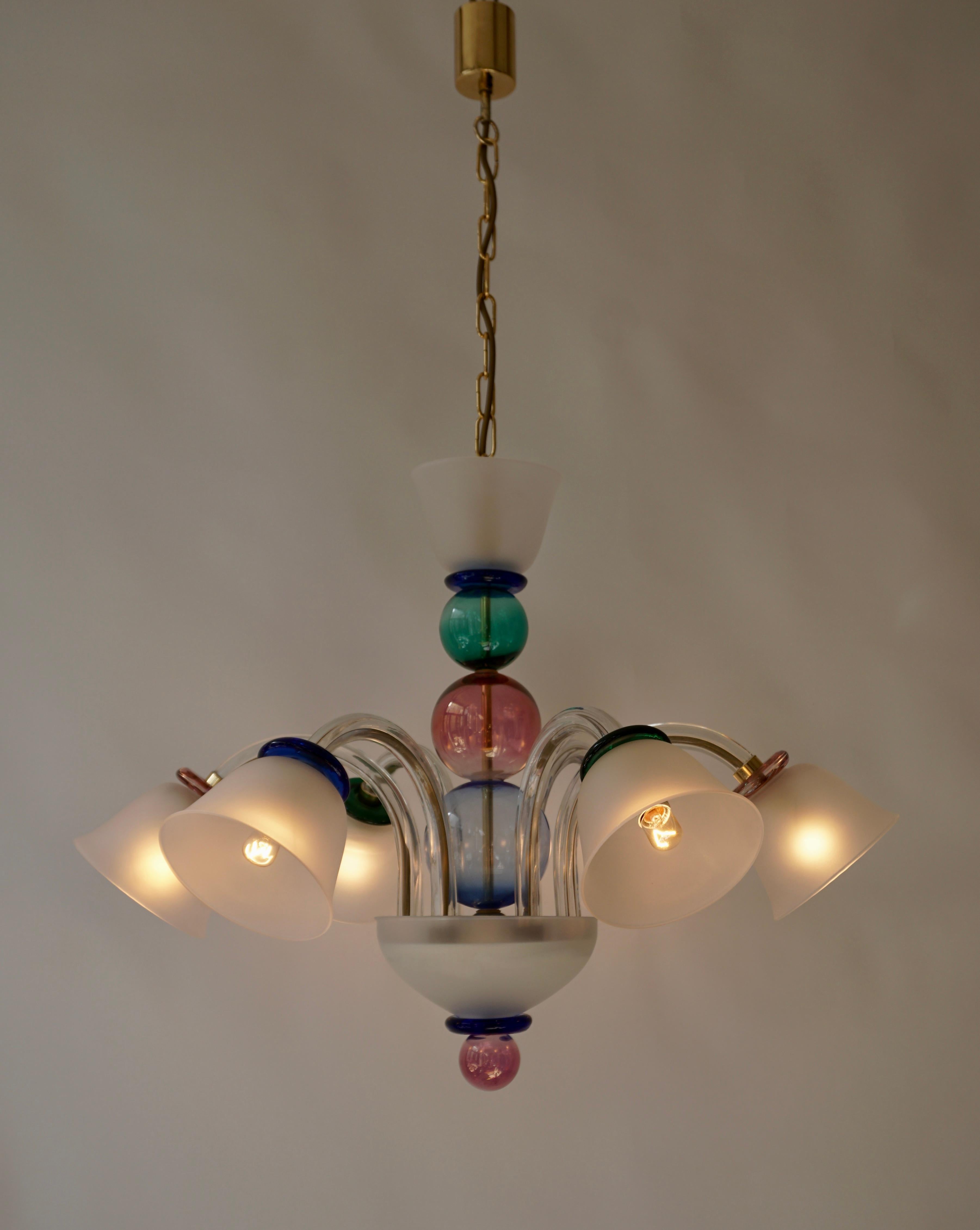 Mid-Century Modern Italian Venetian Murano Colored Glass Chandelier For Sale