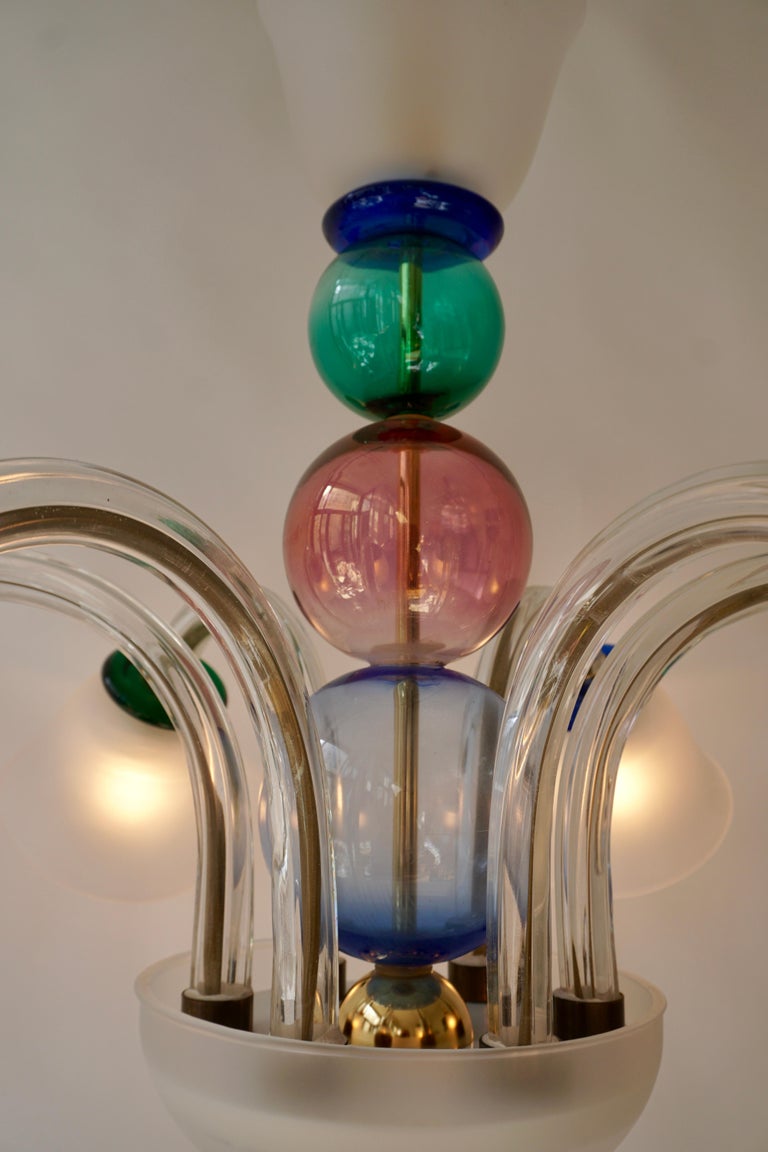 Brass Italian Venetian Murano Colored Glass Chandelier