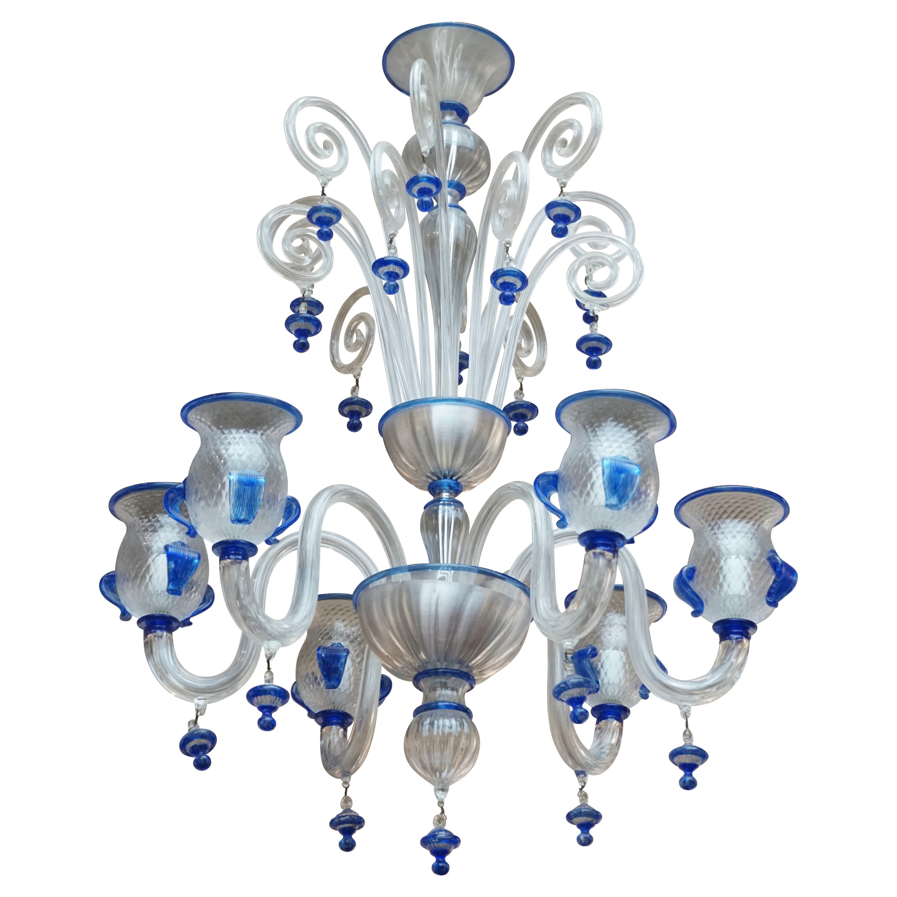 Lampadario italiano in vetro colorato veneziano di Murano