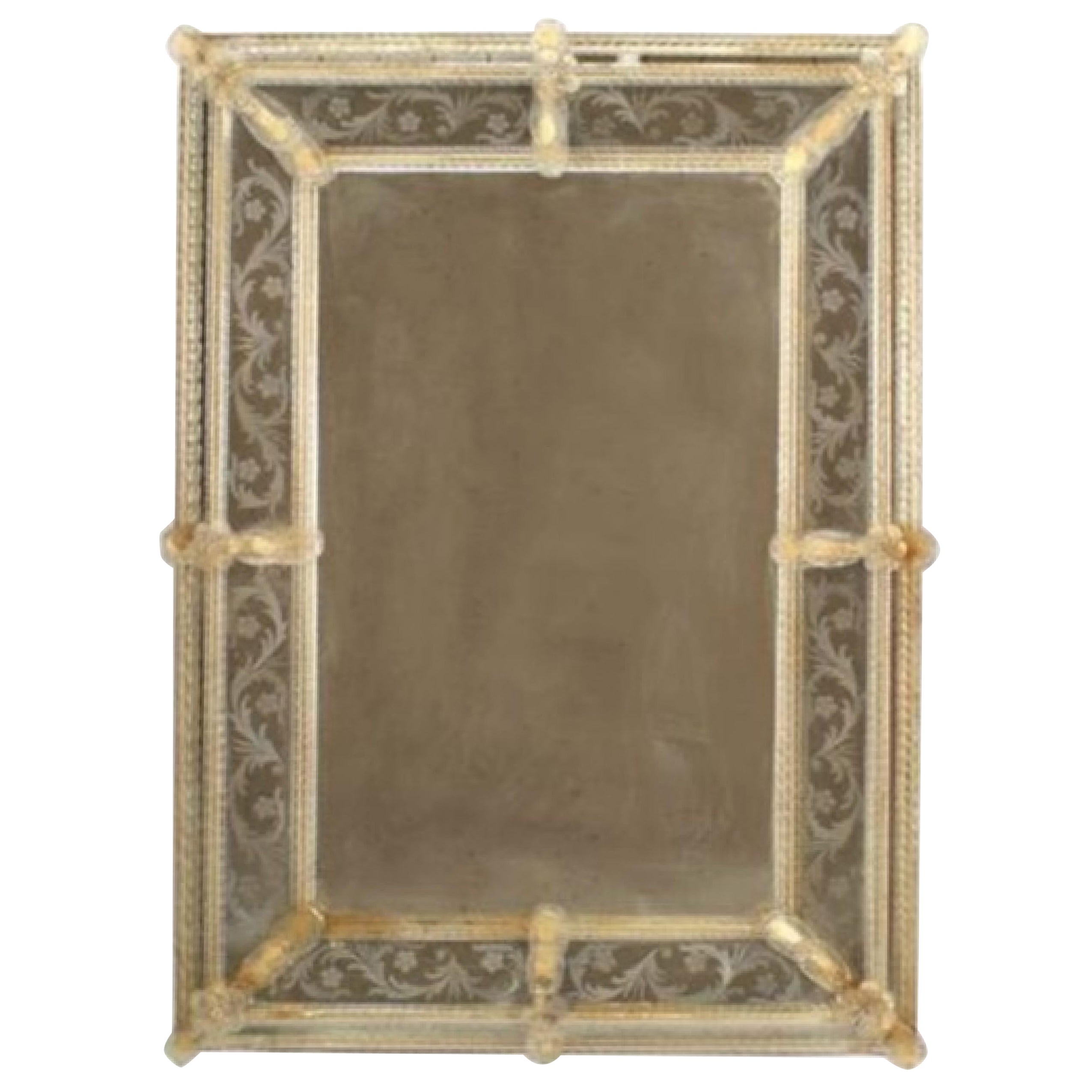 Italian Venetian Murano Etched Floral Design Wall Mirrors