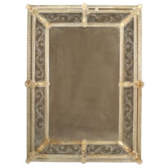 Italian Venetian Murano Etched Floral Design Wall Mirrors