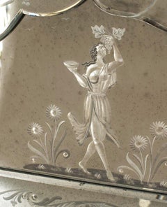 Italian Venetian Murano Etched Glass Shaped Pediment Wall Mirror