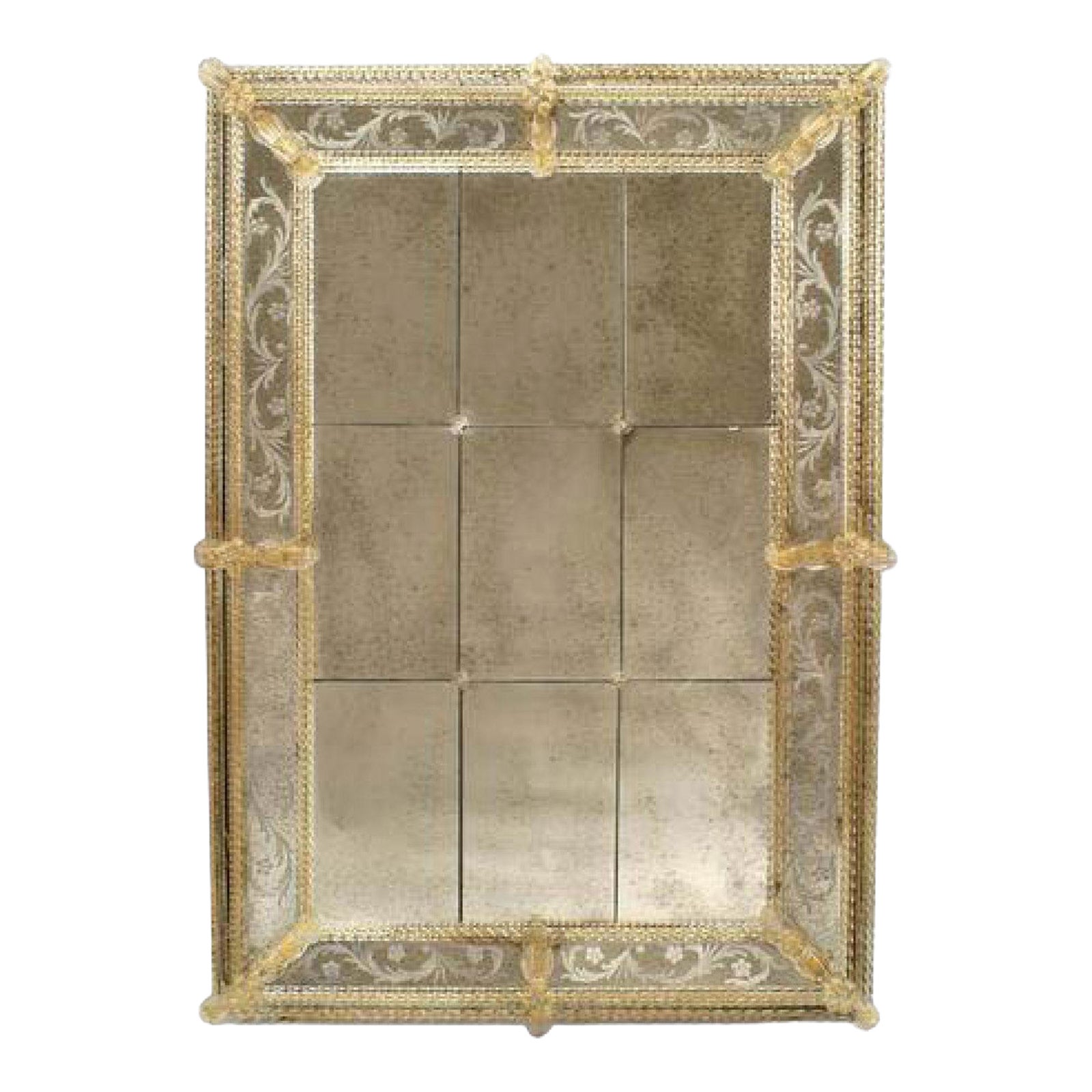 Italian Venetian Murano Etched Paneled Wall Mirror