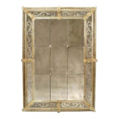 Italian Venetian Murano Etched Paneled Wall Mirror Italian Venetian Murano Etched Paneled Wall Mirror